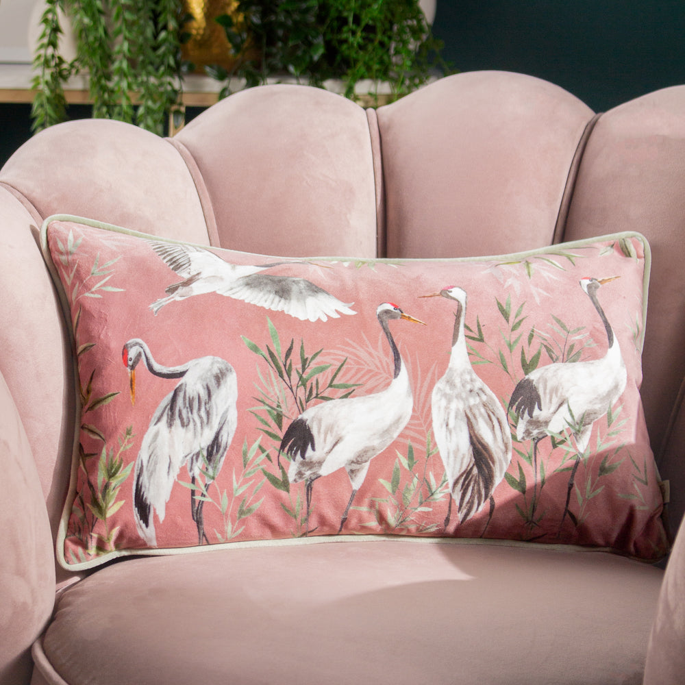 Animal Pink Cushions - Orient Cranes Cushion Cover Blush Wylder