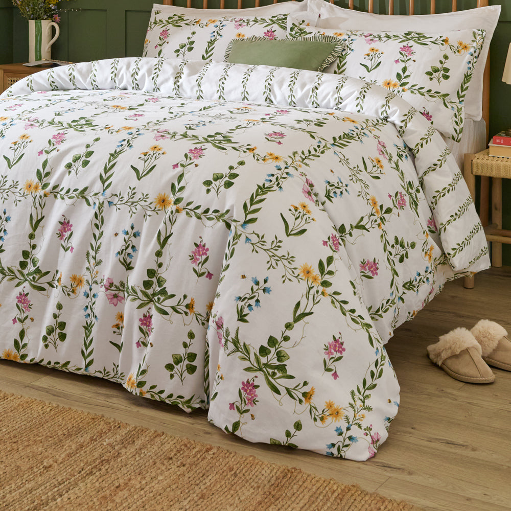 Floral Green Bedding - Olivia Reversible 100% Cotton Duvet Cover Set Green Wylder
