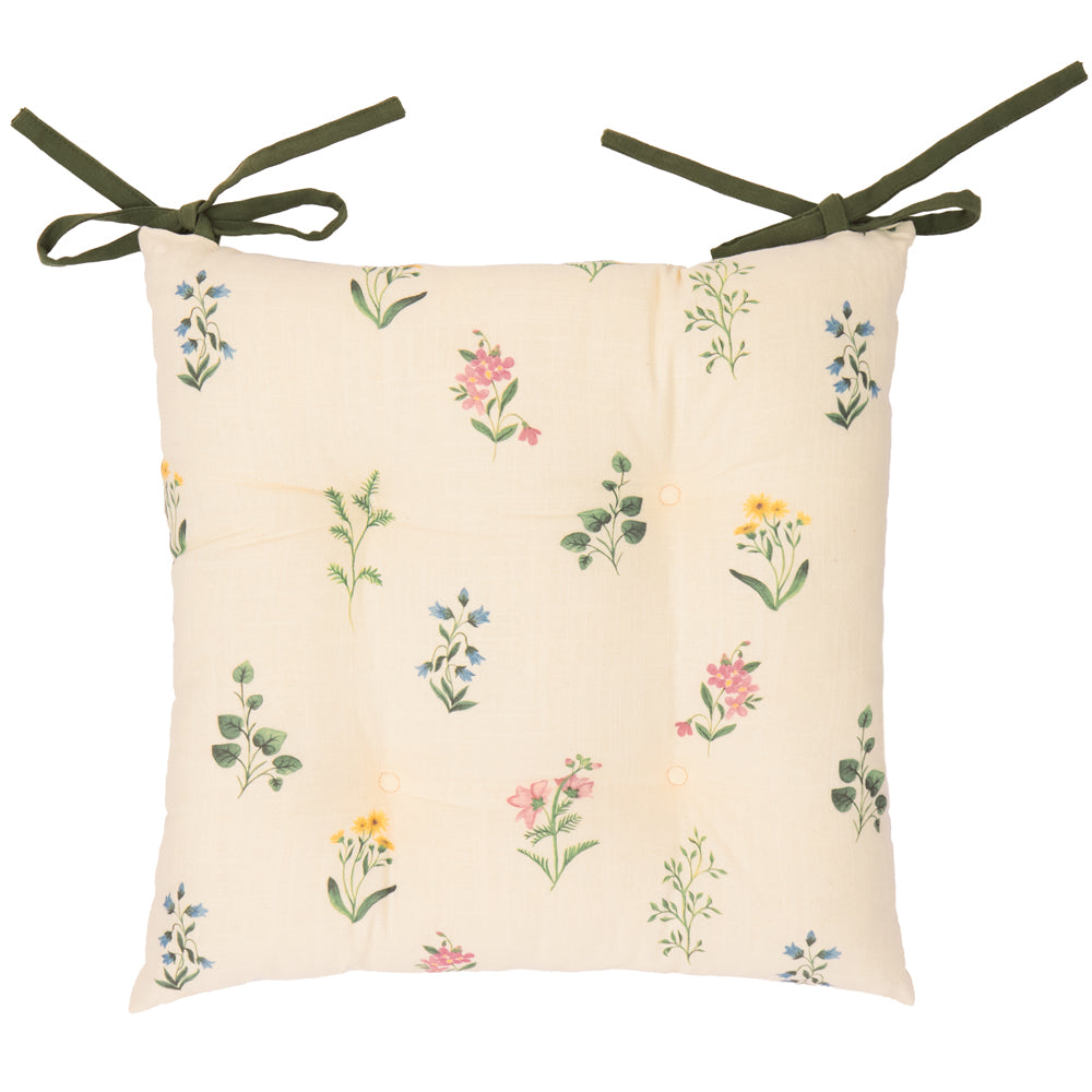 Floral Green Cushions - Olivia 2 Pack Slub Cotton Seat Pads Green Wylder
