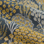 Floral Blue Curtains - Ophelia Fully Lined Jacquard Floral Pencil Pleat Curtains Blue/Saffron Wylder