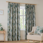 Floral Green Curtains - Ophelia Fully Lined Jacquard Floral Pencil Pleat Curtains Thyme/Mineral Wylder