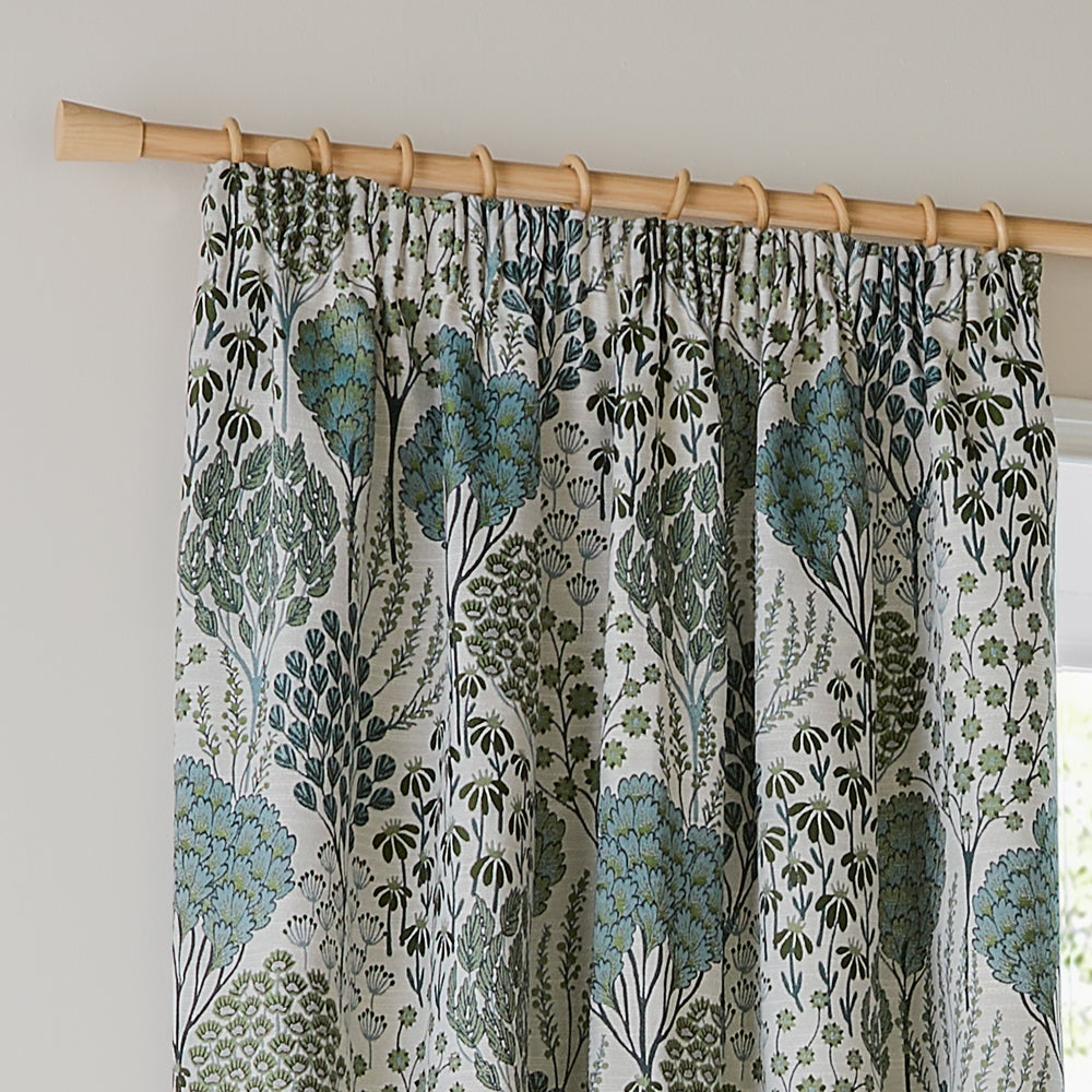 Floral Green Curtains - Ophelia Fully Lined Jacquard Floral Pencil Pleat Curtains Thyme/Mineral Wylder