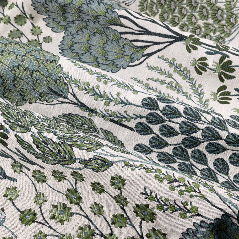 Floral Green Curtains - Ophelia Fully Lined Jacquard Floral Pencil Pleat Curtains Thyme/Mineral Wylder