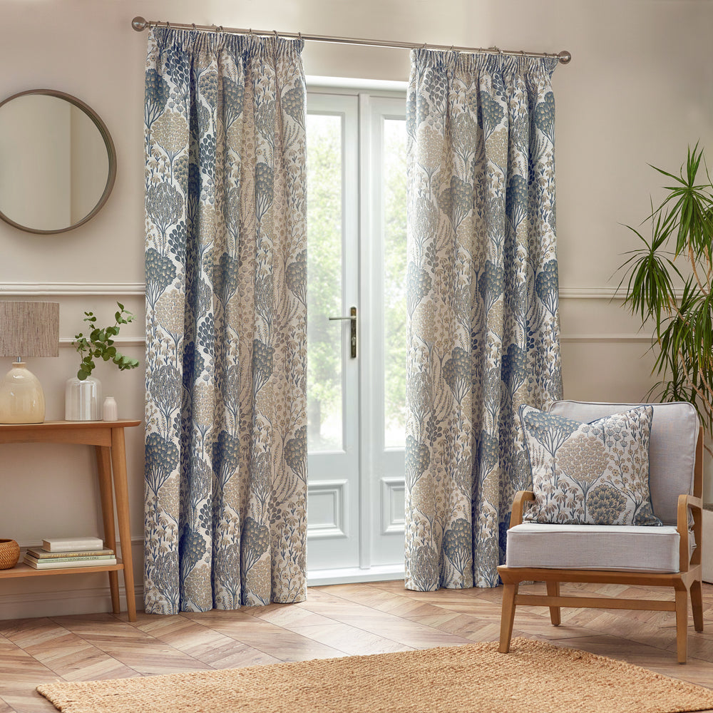 Floral Beige Curtains - Ophelia Fully Lined Jacquard Floral Pencil Pleat Curtains Wedgewood Wylder