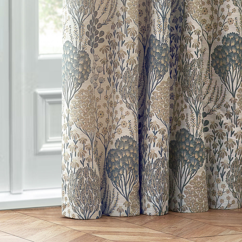 Floral Beige Curtains - Ophelia Fully Lined Jacquard Floral Pencil Pleat Curtains Wedgewood Wylder