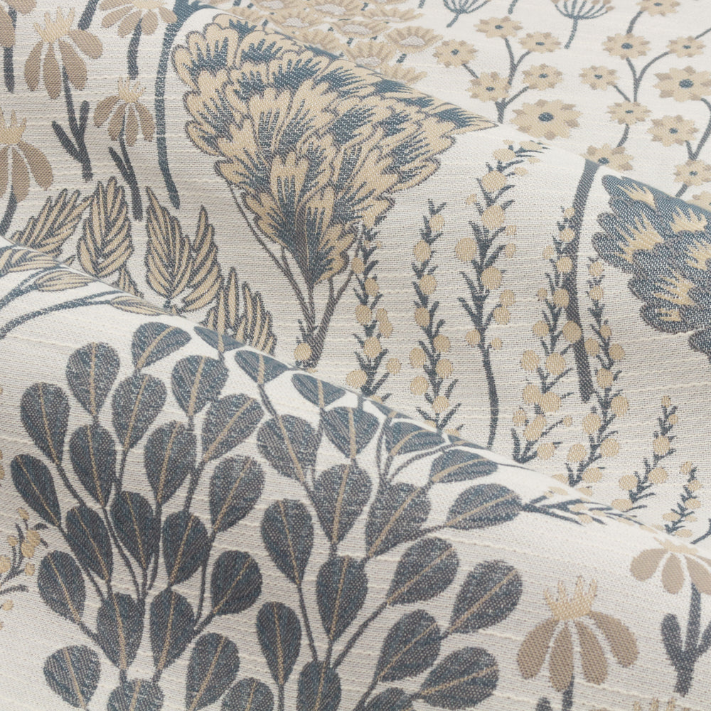 Floral Beige Curtains - Ophelia Fully Lined Jacquard Floral Pencil Pleat Curtains Wedgewood Wylder