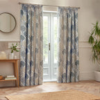 Floral Beige Curtains - Ophelia Fully Lined Jacquard Floral Pencil Pleat Curtains Wedgewood Wylder