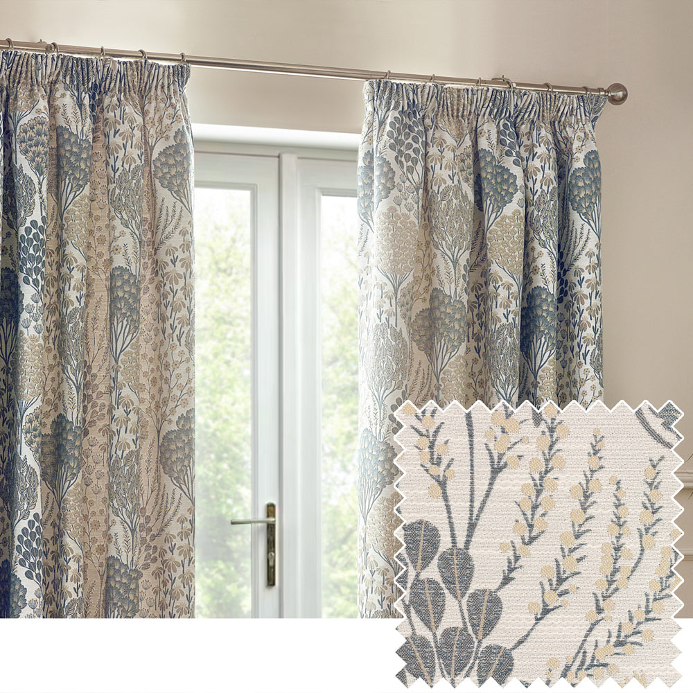 Floral Beige Curtains - Ophelia Fully Lined Jacquard Floral Pencil Pleat Curtains Wedgewood Wylder
