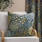 Floral Blue Cushions - Ophelia Floral Jacquard Cushion Cover Blue/Saffron Wylder