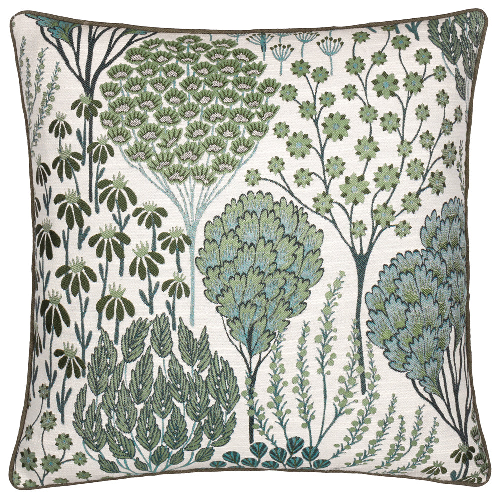 Floral Green Cushions - Ophelia Floral Jacquard Cushion Cover Thyme/Mineral Wylder