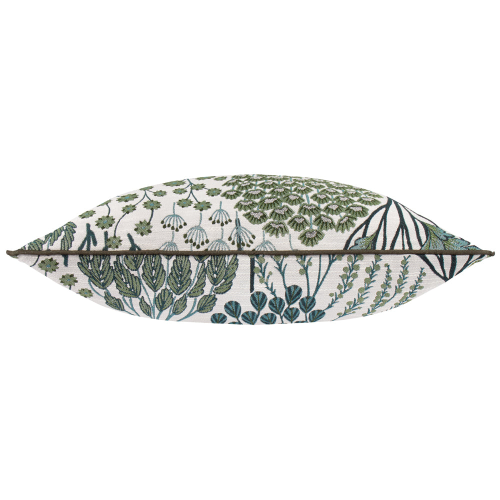 Floral Green Cushions - Ophelia Floral Jacquard Cushion Cover Thyme/Mineral Wylder