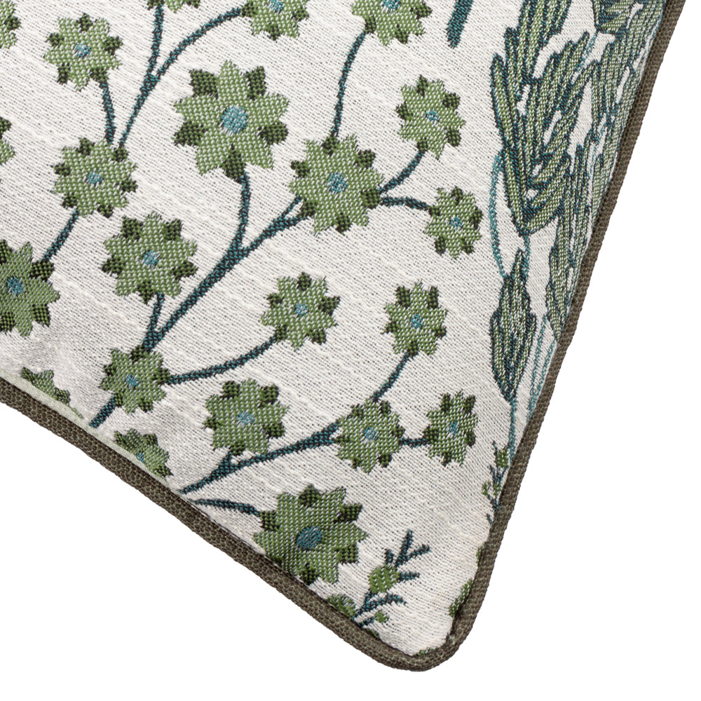 Floral Green Cushions - Ophelia Floral Jacquard Cushion Cover Thyme/Mineral Wylder