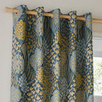Floral Blue Curtains - Ophelia Fully Lined Floral Jacquard Eyelet Curtains Blue/Saffron Wylder