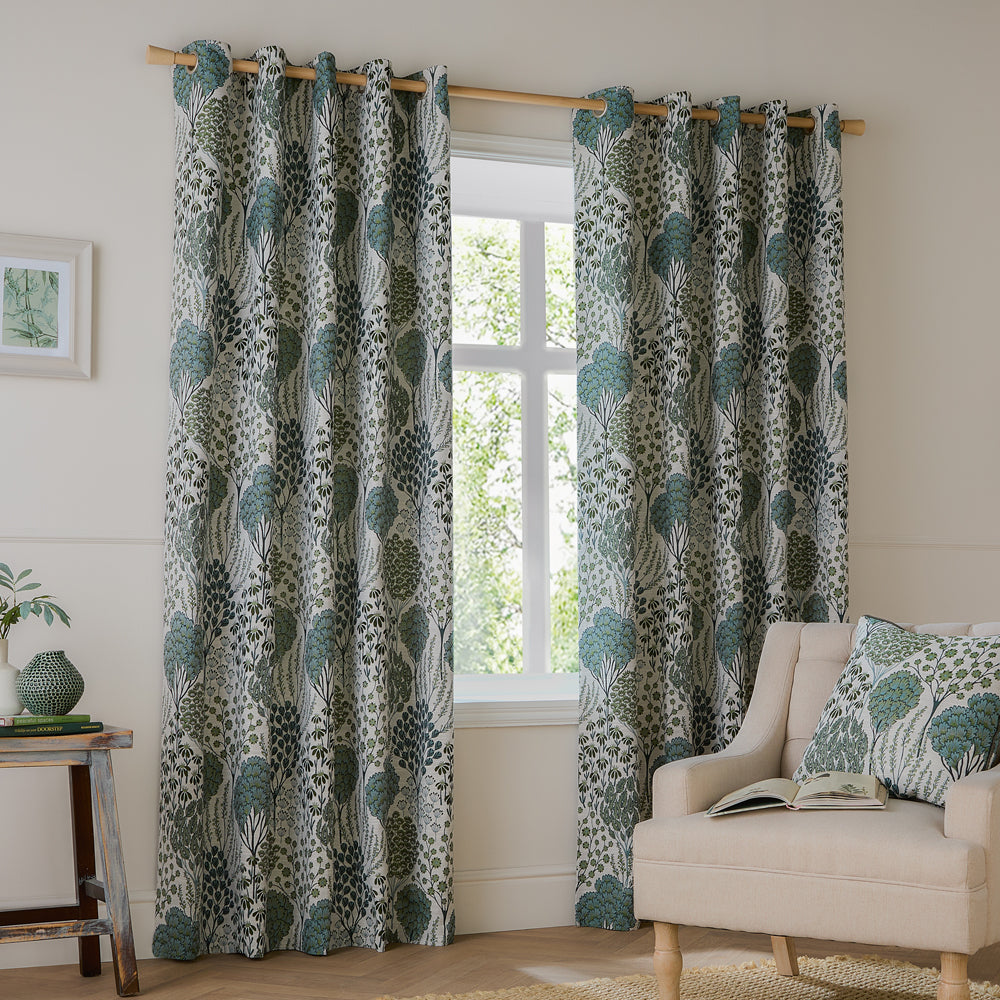 Floral Green Curtains - Ophelia Fully Lined Floral Jacquard Eyelet Curtains Thyme/Mineral Wylder