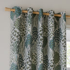 Floral Green Curtains - Ophelia Fully Lined Floral Jacquard Eyelet Curtains Thyme/Mineral Wylder
