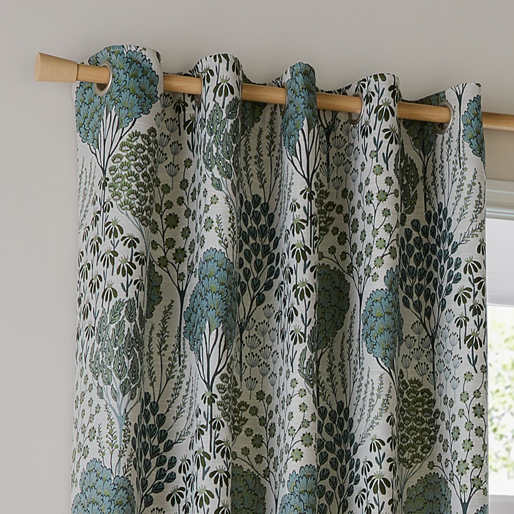 Floral Green Curtains - Ophelia Fully Lined Floral Jacquard Eyelet Curtains Thyme/Mineral Wylder