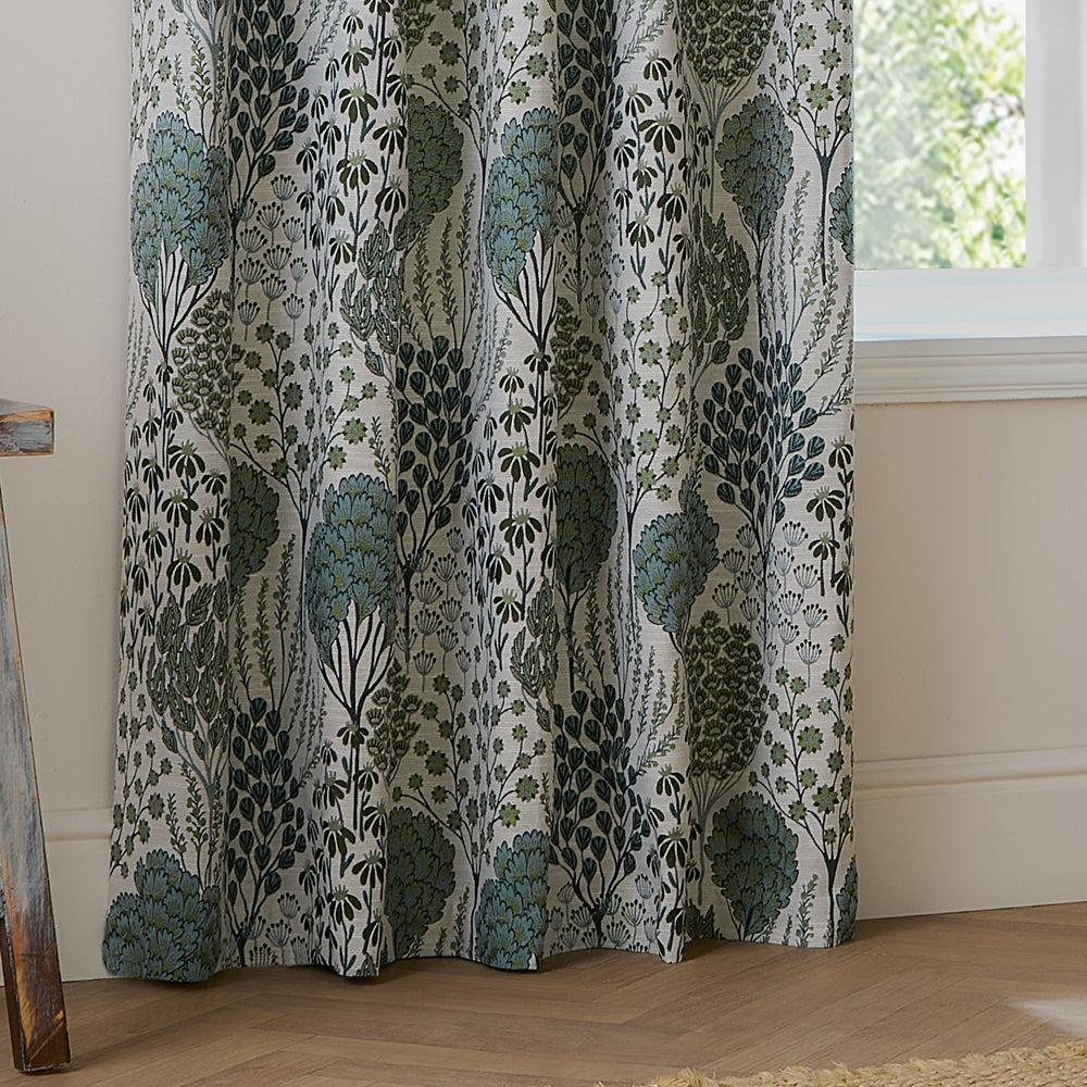 Floral Green Curtains - Ophelia Fully Lined Floral Jacquard Eyelet Curtains Thyme/Mineral Wylder
