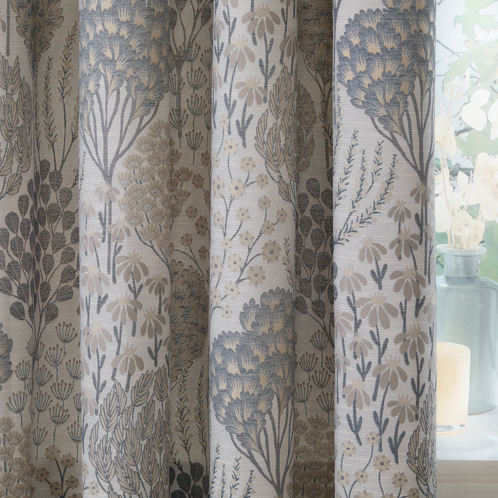 Floral Blue Curtains - Ophelia Fully Lined Floral Jacquard Eyelet Curtains Wedgewood Wylder