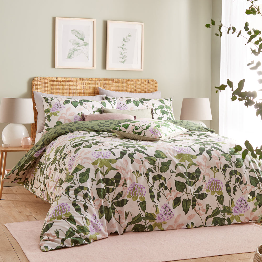 Floral Orange Bedding - Passiflora Botanical Duvet Cover Set Peach/Vine Green Wylder