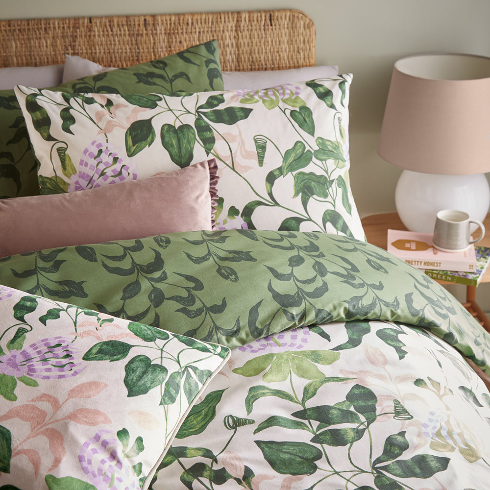 Floral Orange Bedding - Passiflora Botanical Duvet Cover Set Peach/Vine Green Wylder