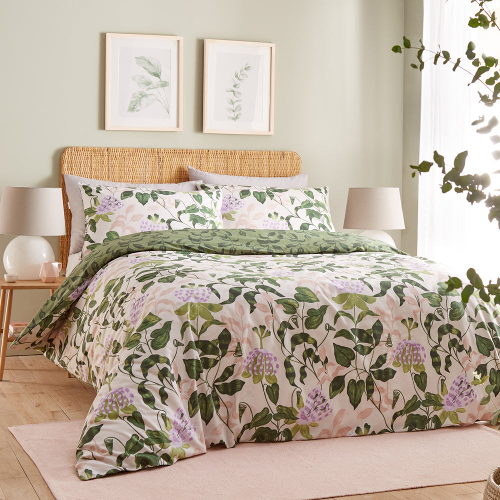 Floral Orange Bedding - Passiflora Botanical Duvet Cover Set Peach/Vine Green Wylder