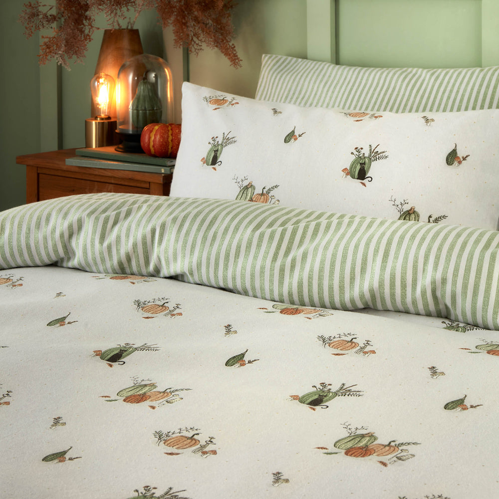  White Bedding - Pumpkin Spice Brushed Cotton Reversible Duvet Cover Set White Wylder