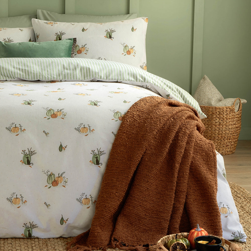  White Bedding - Pumpkin Spice Brushed Cotton Reversible Duvet Cover Set White Wylder