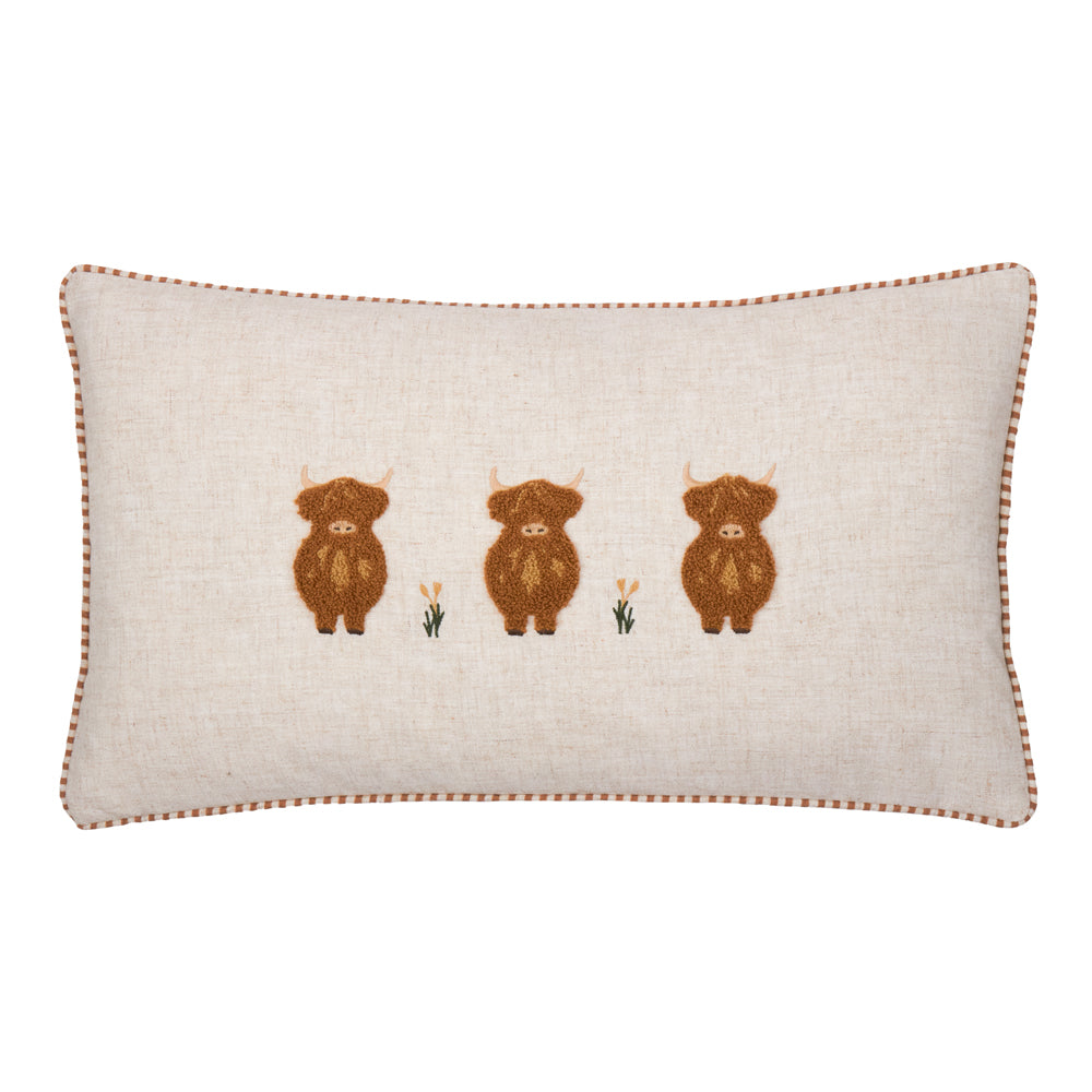 Animal Orange Cushions - Ramble Highland Cow Tufted Cushion Cover Ginger Wylder