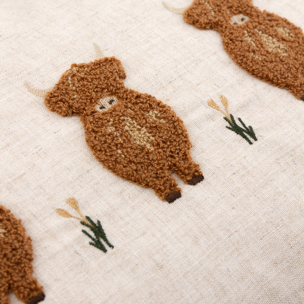 Animal Orange Cushions - Ramble Highland Cow Tufted Cushion Cover Ginger Wylder