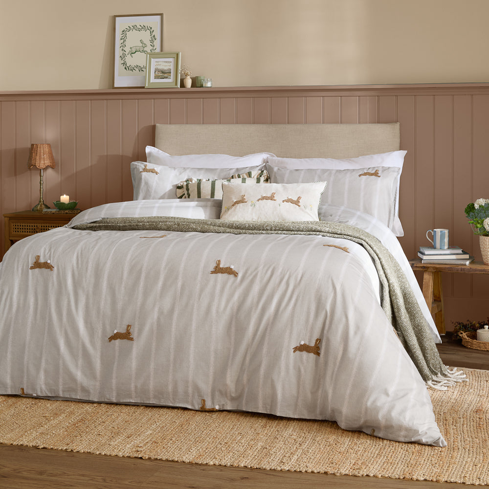 Woodland Grey Bedding - Ramble Hares Duvet Cover Set Sage Wylder