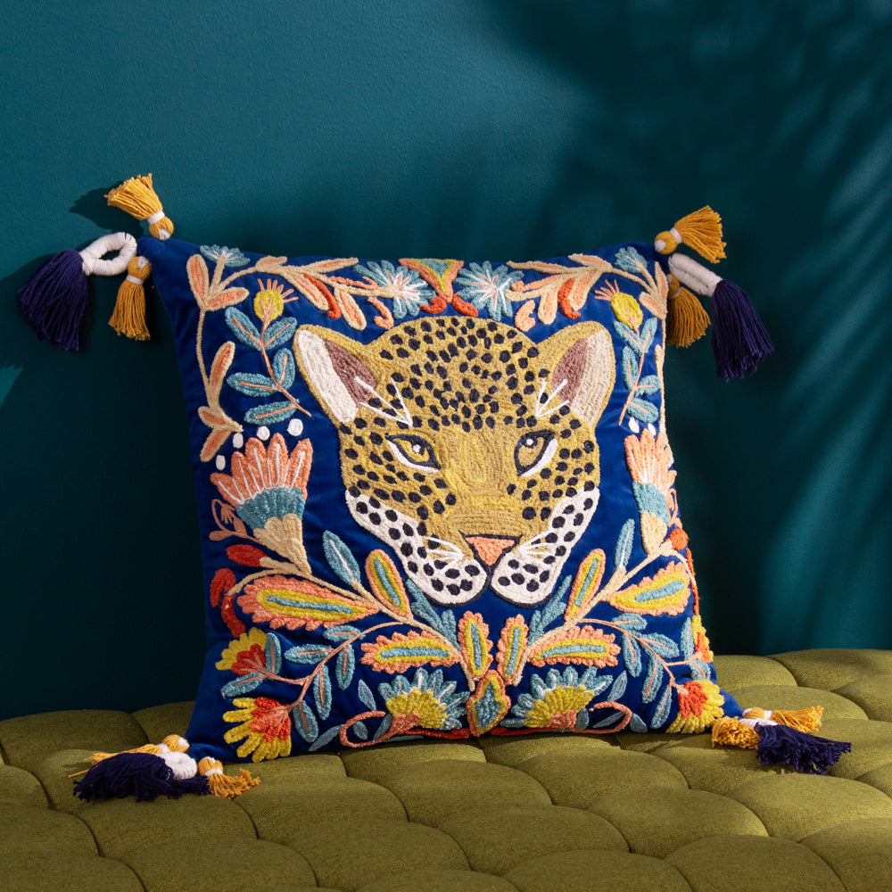 Animal Blue Cushions - Regal Leopard  Cushion Cover Royal Blue Wylder