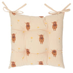 Animal Beige Cushions - Ramble Highland Cow 2 Pack Cotton Slub Seat Pads Natural Wylder