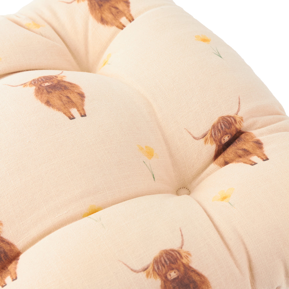 Animal Beige Cushions - Ramble Highland Cow 2 Pack Cotton Slub Seat Pads Natural Wylder