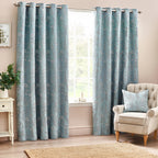 Floral Blue Curtains - Sophia Fully Lined Floral Jacquard Eyelet Curtains Blue Wylder