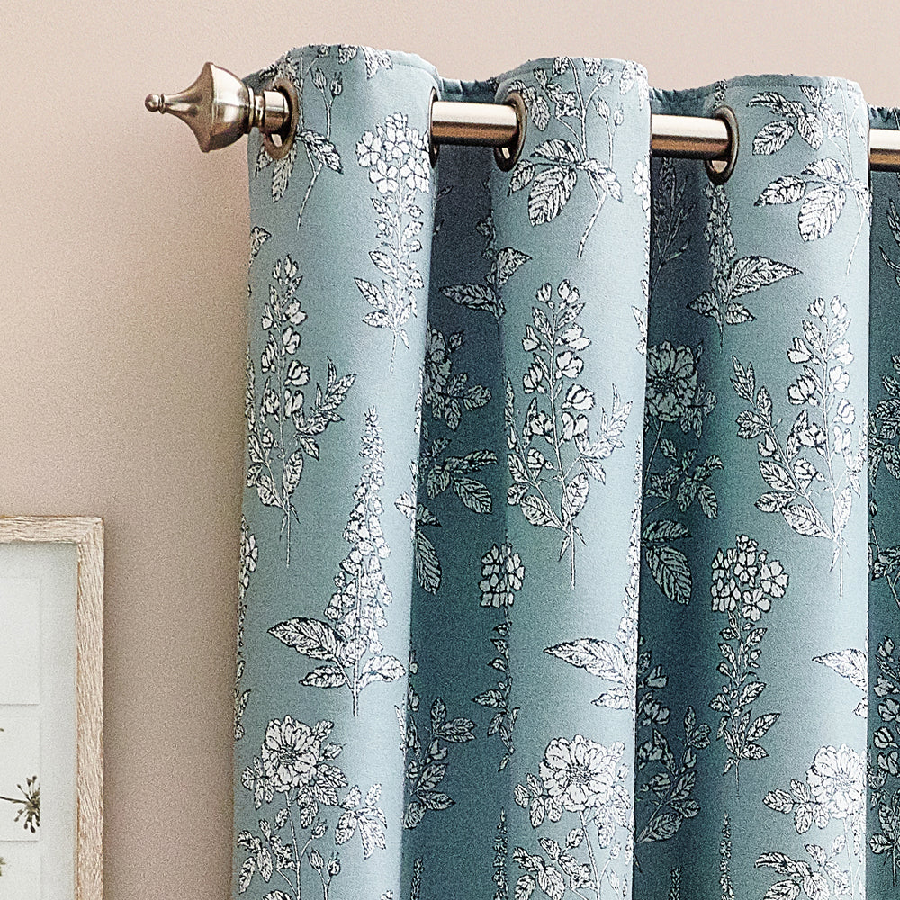Floral Blue Curtains - Sophia Fully Lined Floral Jacquard Eyelet Curtains Blue Wylder