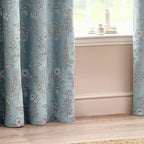 Floral Blue Curtains - Sophia Fully Lined Floral Jacquard Eyelet Curtains Blue Wylder
