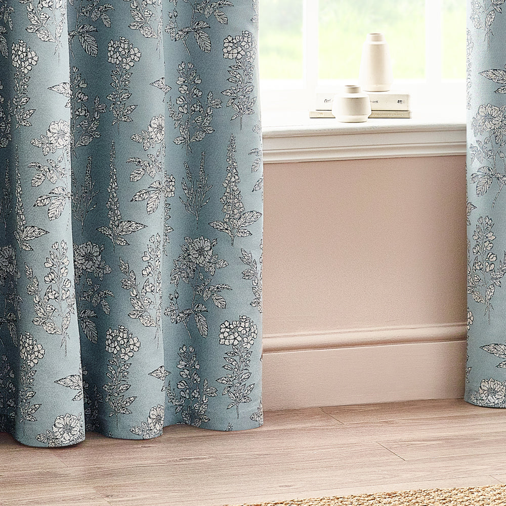 Floral Blue Curtains - Sophia Fully Lined Floral Jacquard Eyelet Curtains Blue Wylder