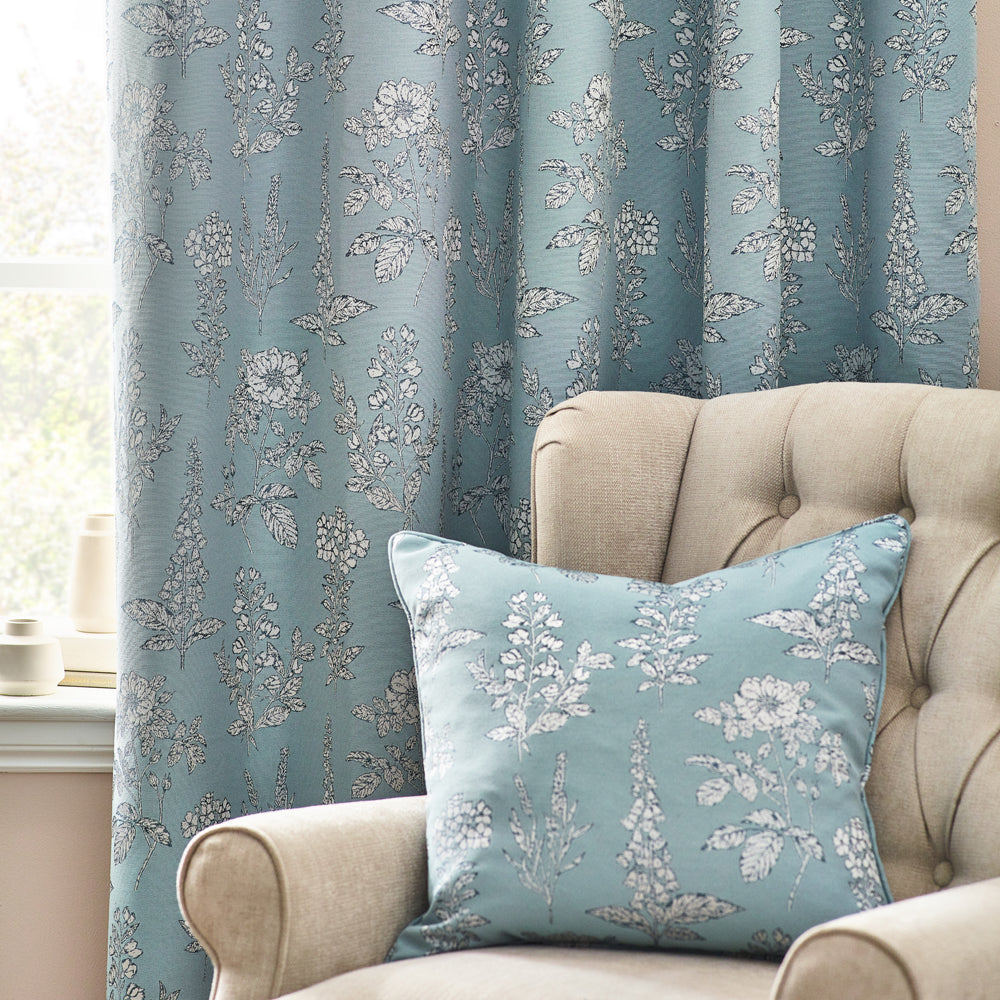 Floral Blue Curtains - Sophia Fully Lined Floral Jacquard Eyelet Curtains Blue Wylder