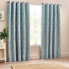 Floral Blue Curtains - Sophia Fully Lined Floral Jacquard Eyelet Curtains Blue Wylder