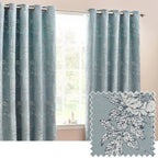 Floral Blue Curtains - Sophia Fully Lined Floral Jacquard Eyelet Curtains Blue Wylder