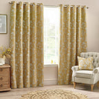 Floral Gold Curtains - Sophia Fully Lined Floral Jacquard Eyelet Curtains Gold Wylder
