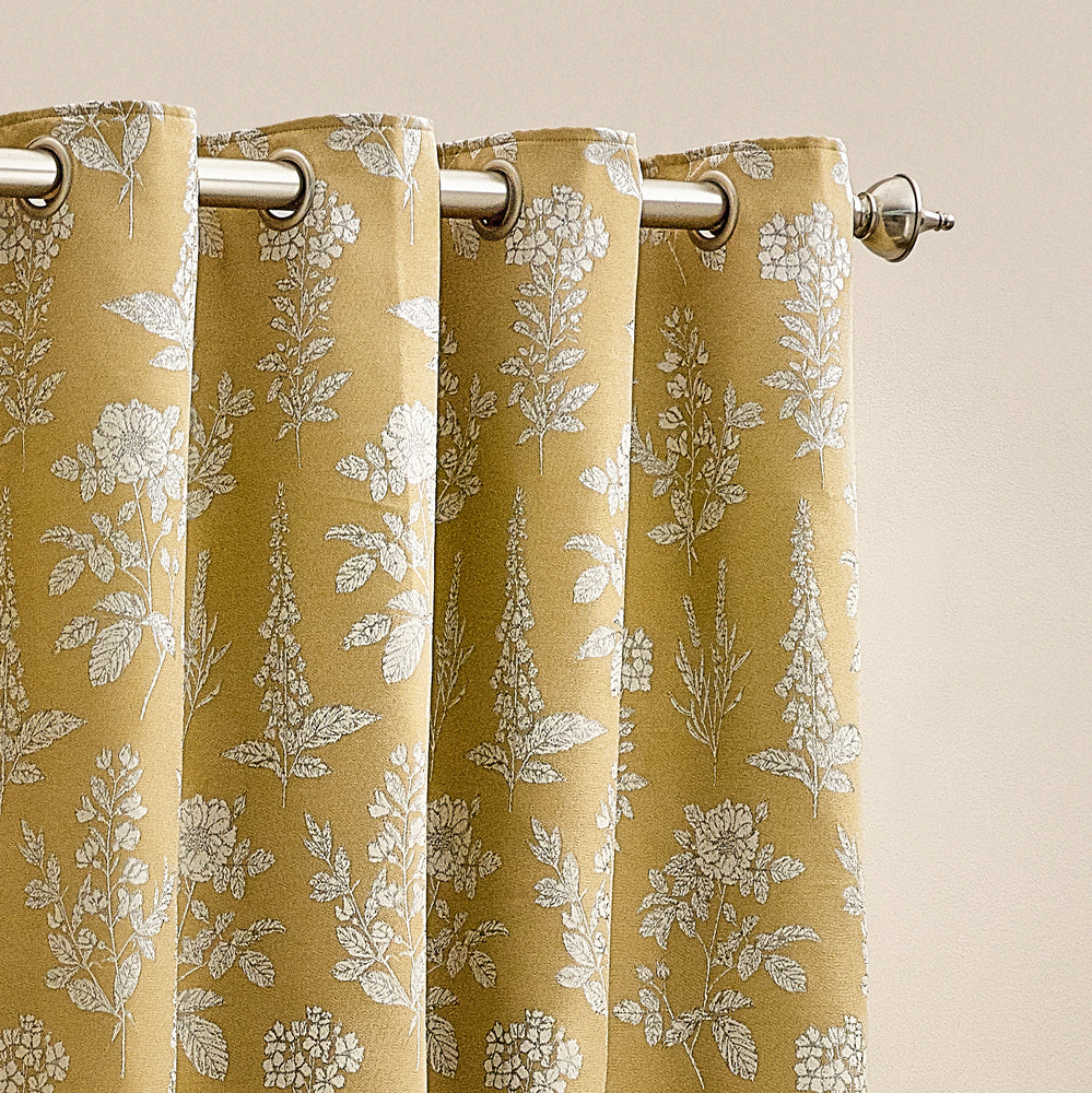 Floral Gold Curtains - Sophia Fully Lined Floral Jacquard Eyelet Curtains Gold Wylder