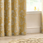 Floral Gold Curtains - Sophia Fully Lined Floral Jacquard Eyelet Curtains Gold Wylder