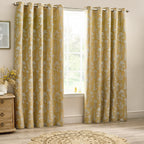 Floral Gold Curtains - Sophia Fully Lined Floral Jacquard Eyelet Curtains Gold Wylder