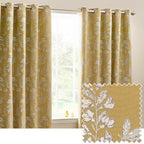 Floral Gold Curtains - Sophia Fully Lined Floral Jacquard Eyelet Curtains Gold Wylder