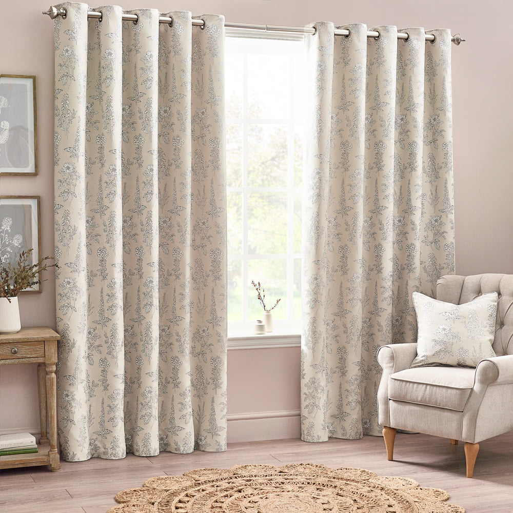 Floral Beige Curtains - Sophia Fully Lined Floral Jacquard Eyelet Curtains Natural Wylder