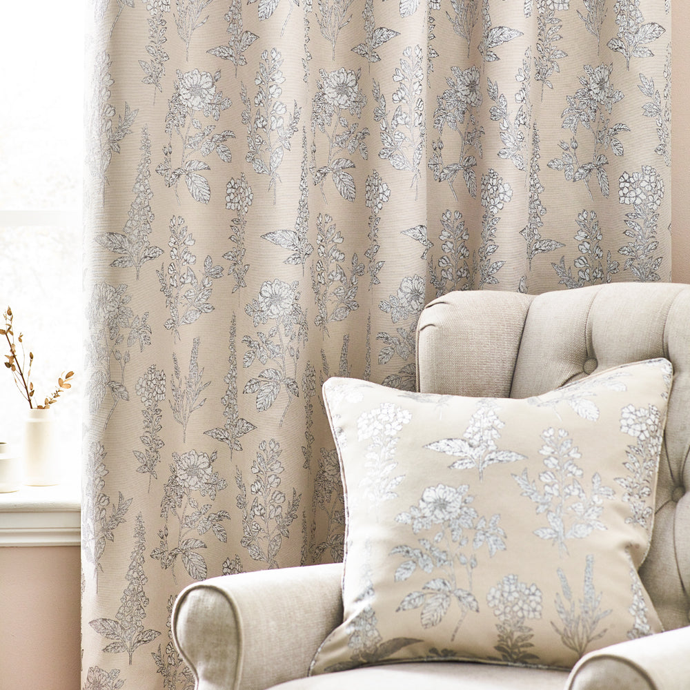 Floral Beige Curtains - Sophia Fully Lined Floral Jacquard Eyelet Curtains Natural Wylder