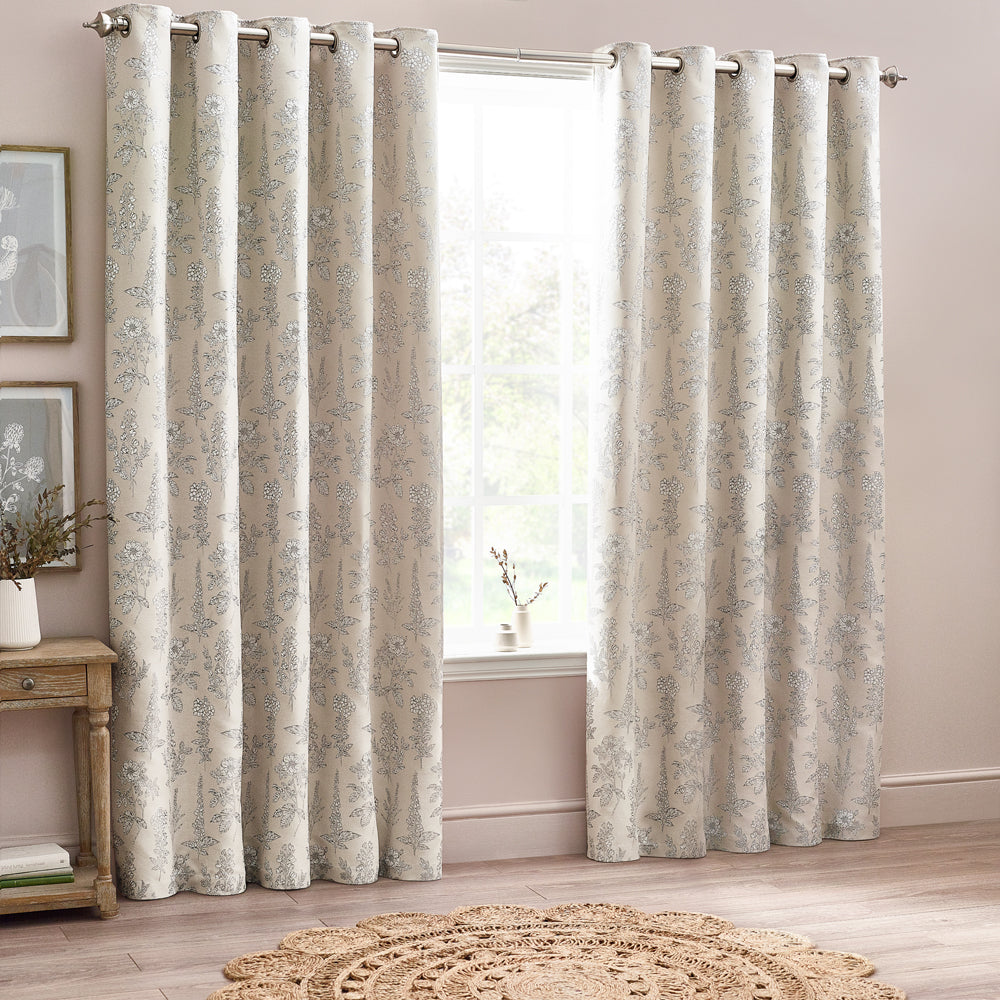 Floral Beige Curtains - Sophia Fully Lined Floral Jacquard Eyelet Curtains Natural Wylder
