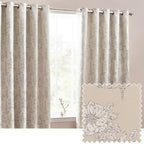 Floral Beige Curtains - Sophia Fully Lined Floral Jacquard Eyelet Curtains Natural Wylder