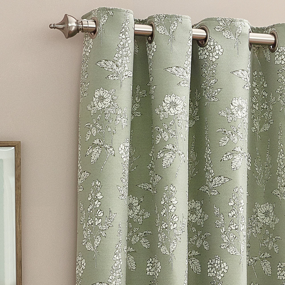 Floral Green Curtains - Sophia Fully Lined Floral Jacquard Eyelet Curtains Sage Wylder